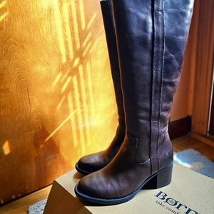 Born Women's Harding Knee High Boot, Leather Block Heel Boots (Brown, Size 6.5)